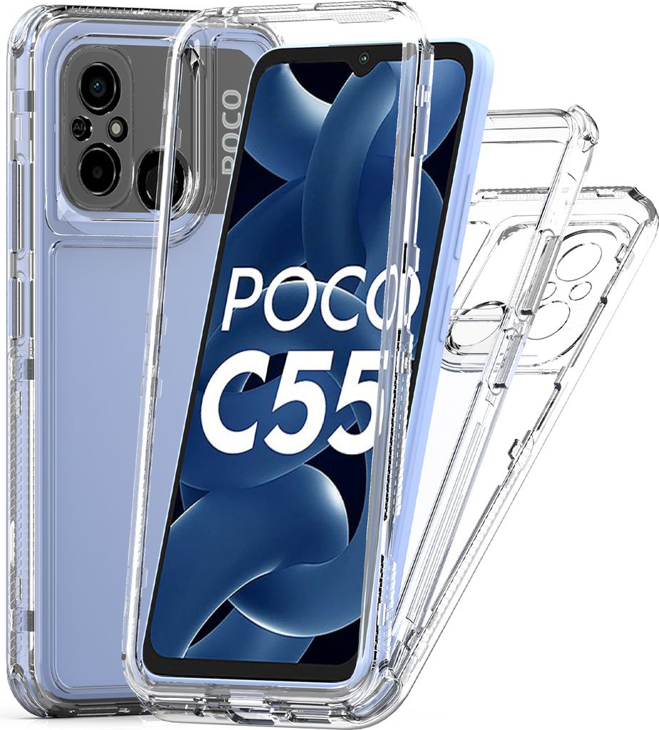 Transparente Handyhülle für Xiaomi Redmi 12C / Poco C55 Stoßfeste TPU und PC Hybrid Klar Hülle