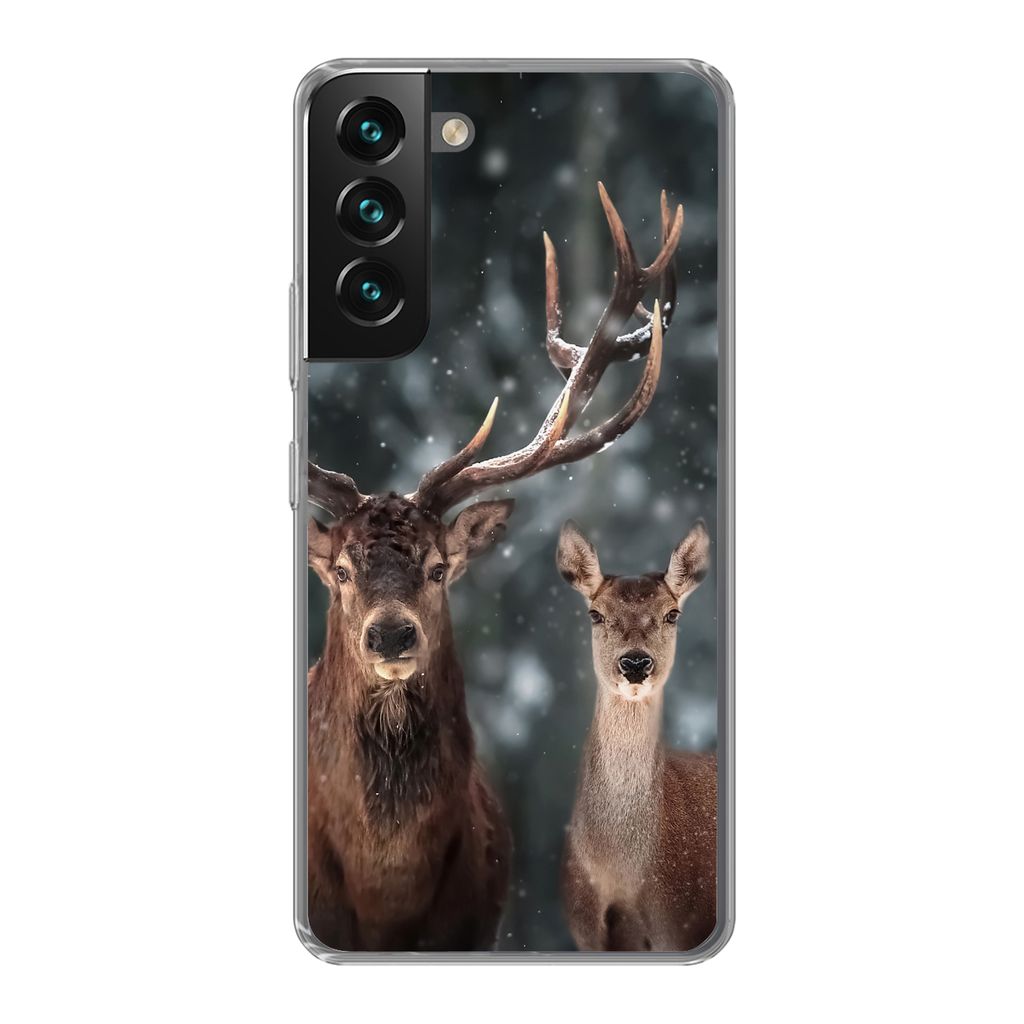 MuchoWow Handyhülle Schutzhülle Hülle für Samsung Galaxy S22 Plus Hirsche - Tiere - Winter - Geweih - Schnee - Natur Silikon Softcase Handy H...