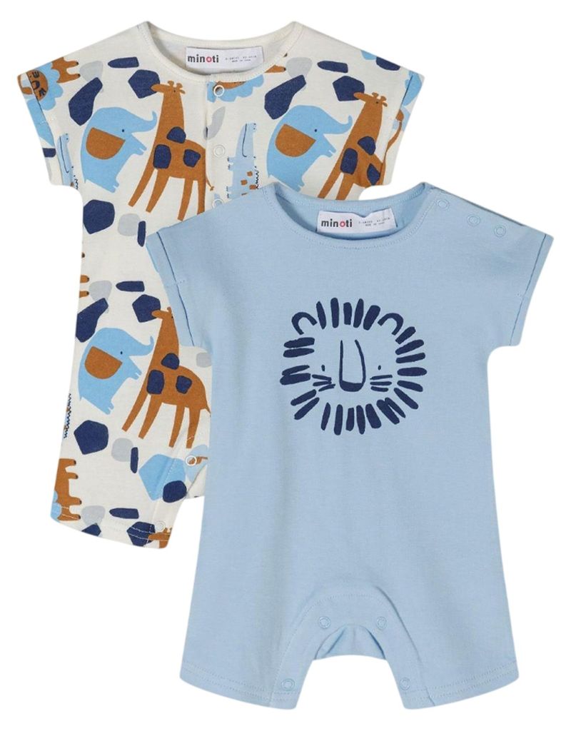 Minoti - Strampler für Baby-Jungs (2er-Pack) MN703 (74) (Hellblau/Weiß)