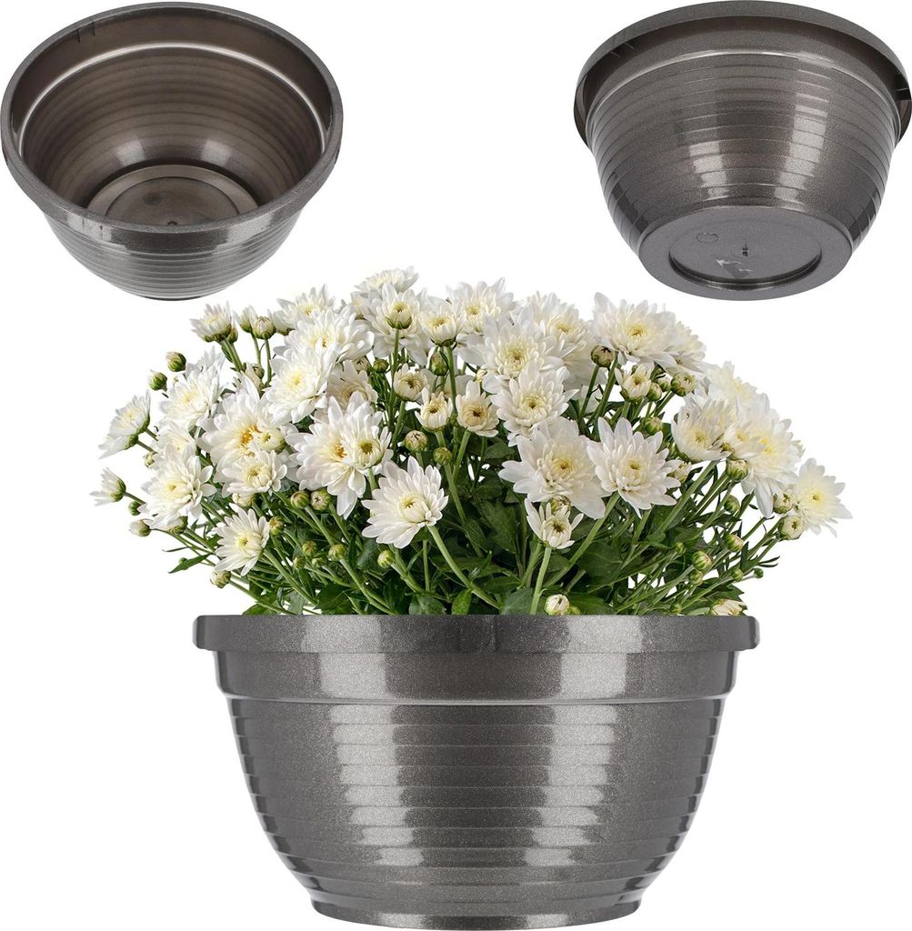 Grabpflanzschale - Blumenschale Kunststoff - Für Friedhof/Grabstein - Ø 13 cm - Größe XXL - Grau