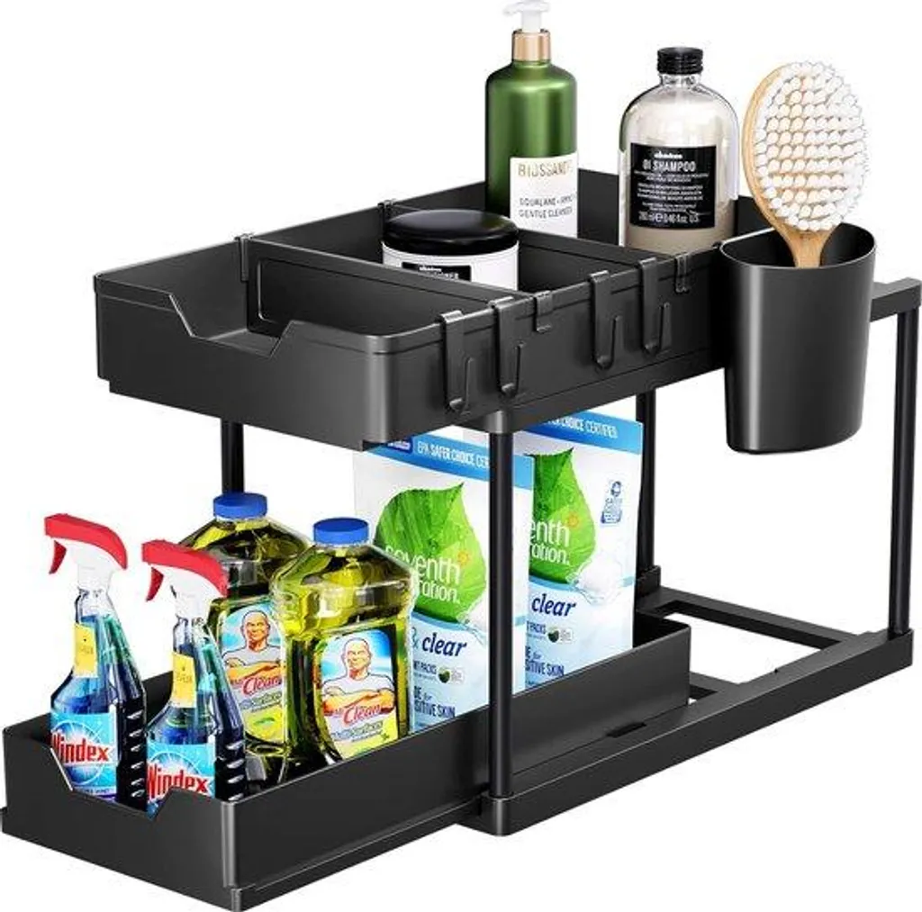 Organisateur sous évier 2 niveaux noir pour placard de cuisine chic