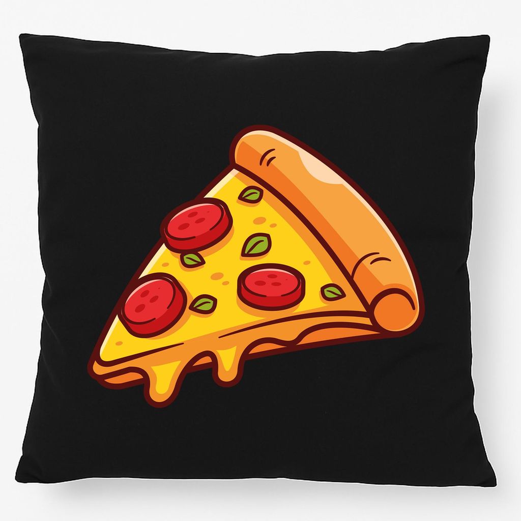 Huuraa Kissen Pizza Stück Comic 40x40cm mit Füllung Black Baumwolle Dekokissen Geschenkidee