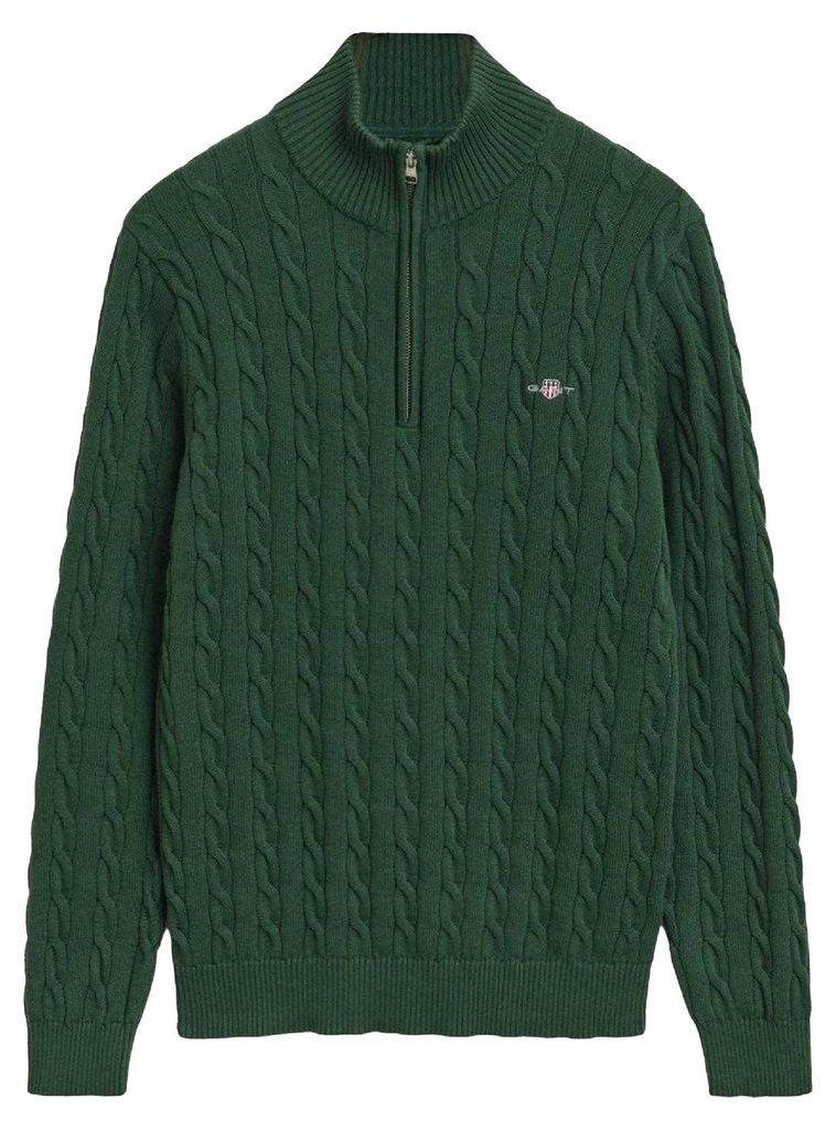 Gant - Pullover für Herren, mit halbem Reißverschluss, Mit Zopfmuster GT19462 (L) (Grün)