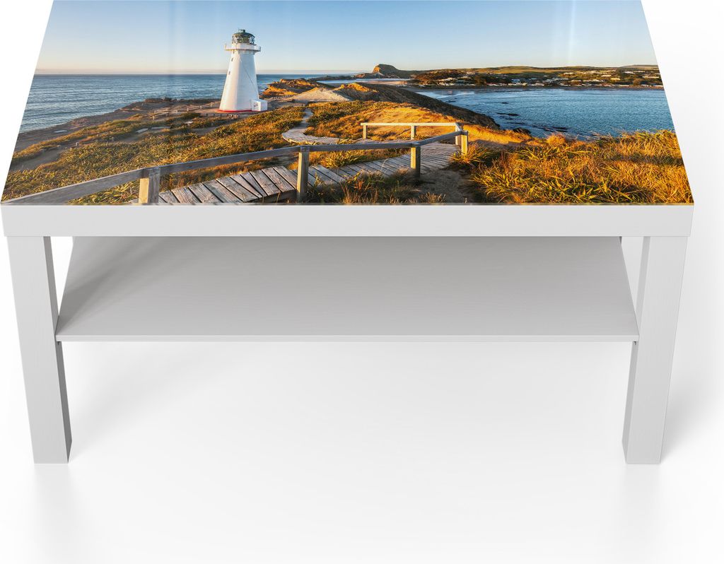 DEQORI Couchtisch 90x55 cm Weiß 'Leuchtturm Idylle' Glas Beistelltisch Glastisch modern