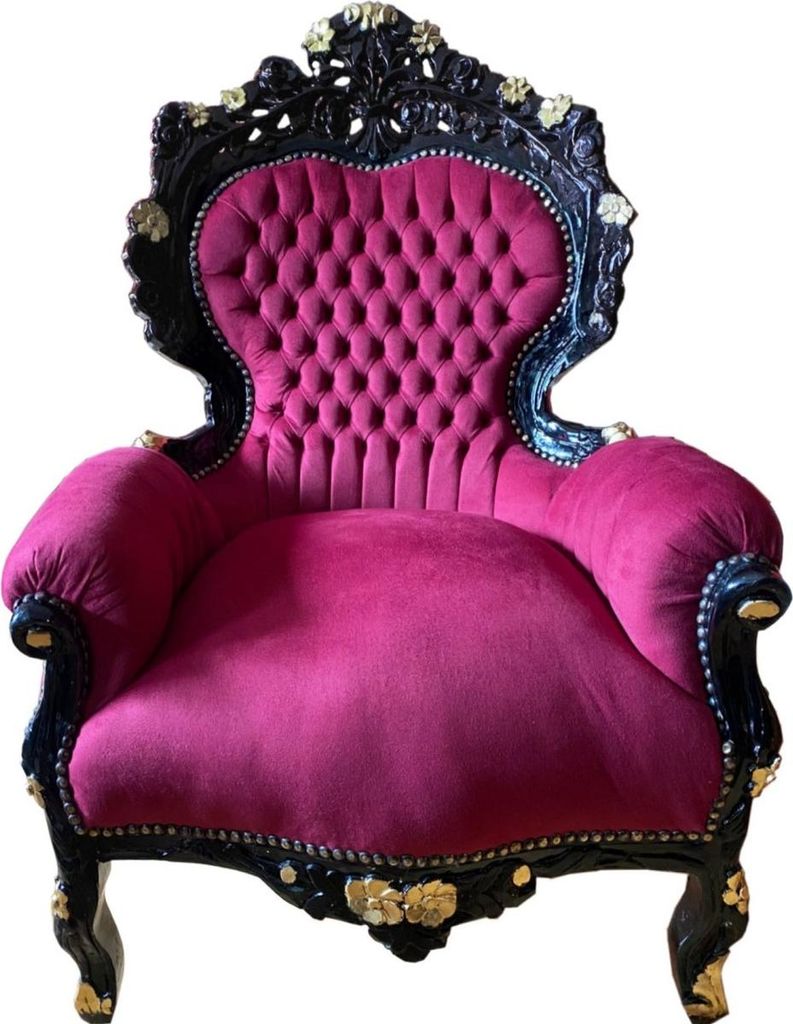 Casa Padrino Barock Wohnzimmer Sessel Bordeauxrot / Schwarz / Gold - Handgefertigter Antik Stil Wohnzimmer Sessel - Prunkvolle Barock Wohnzimmer M...