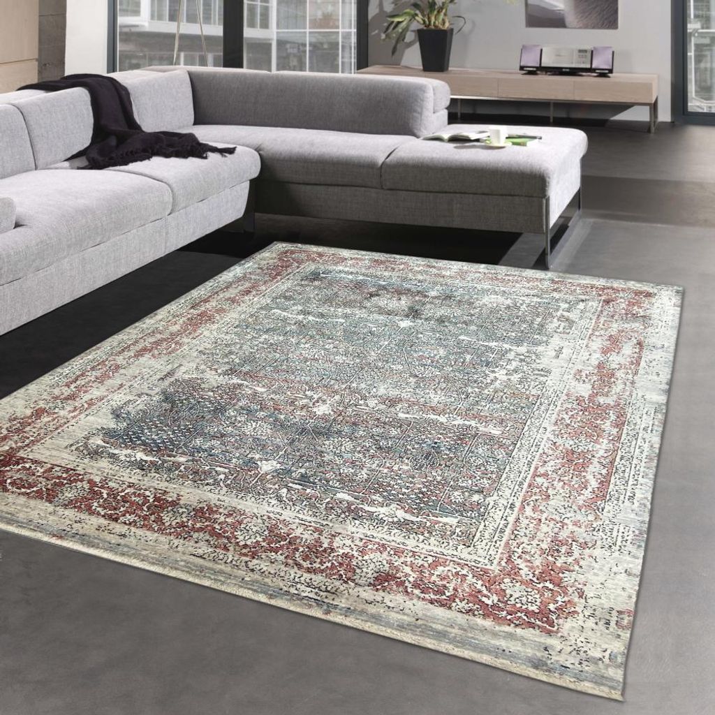Glänzender Seidenoptikteppich mit orientalischem Design beige-rot Größe - 133x190 cm