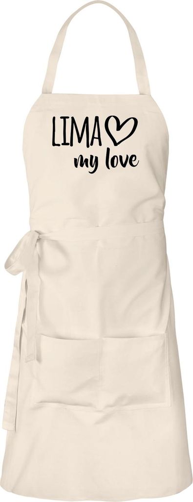Huuraa Schürze Lima my love Natur mit Taschen Baumwolle Kochschürze Geschenkidee