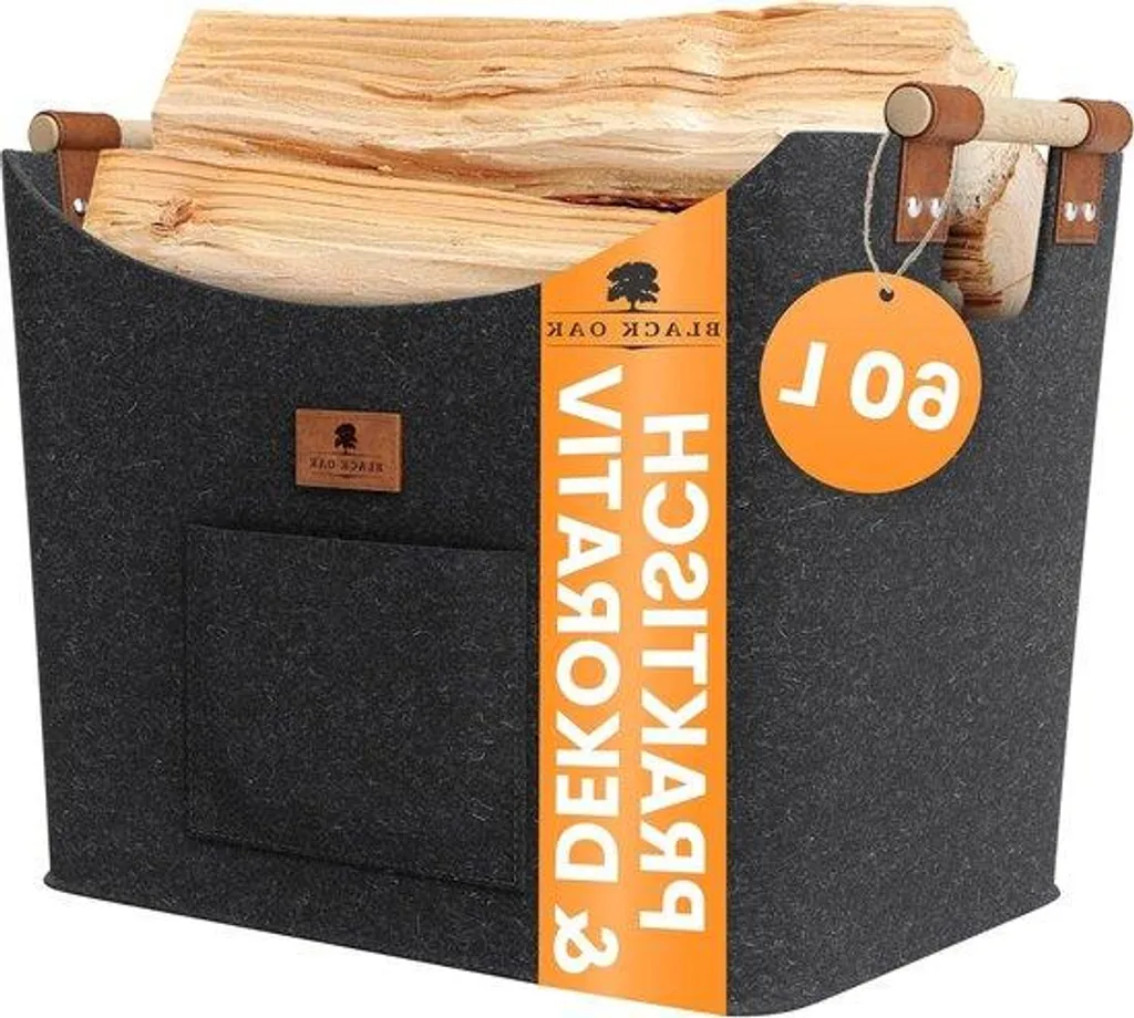 Panier à bûches XL gris foncé pliable pour bois de chauffage et foyer
