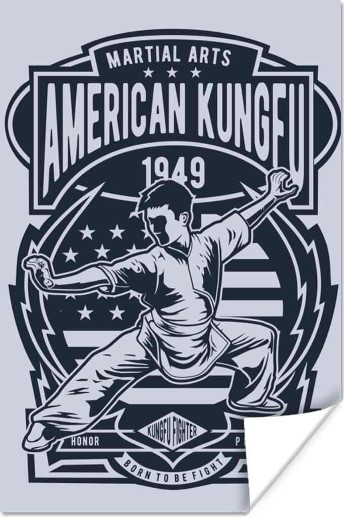MuchoWow Poster Kungfu - Sport - Retro - Zeichnung 80x120 cm - Papierdruck
