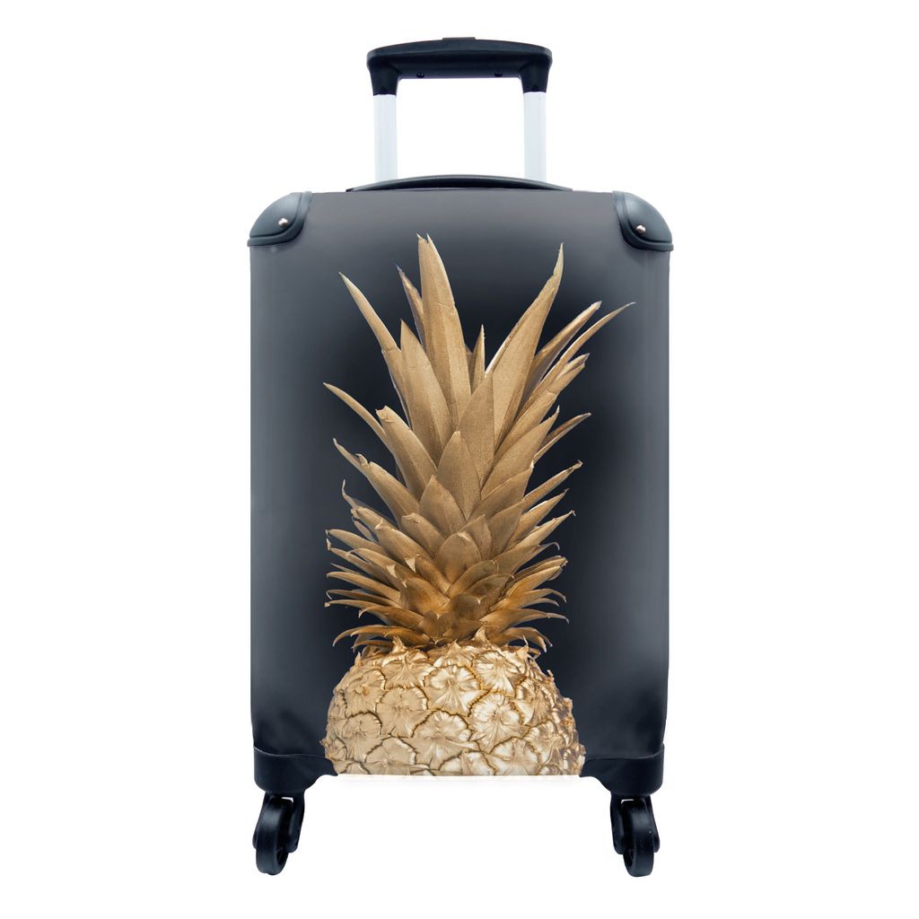 MuchoWow Koffer Handgepäck Trolley Rollkoffer Kleine Reisekoffer mit 4 Rollen - Ananas - Obst - Gold - Cabin Size < 55x40x23 cm & 55x40x20 cm - ...
