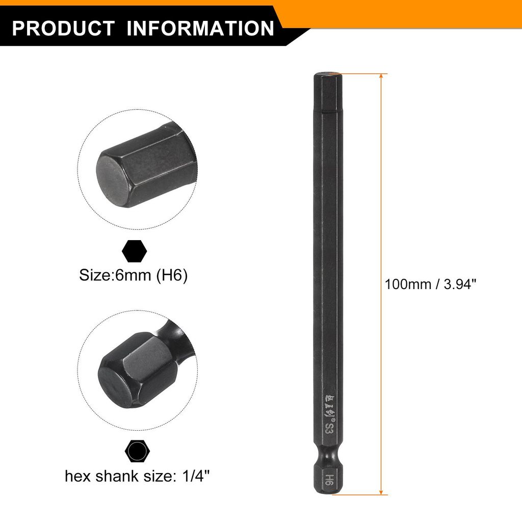 5 Stš¹ck Sechskant Bit Set 6mm(H6) Magnetisch Hex Screwdriver Bit 1/4" Sechskantschaft 4"(100mm) L?nge S3 Stahl Schraubendreher Bit Industriestan...