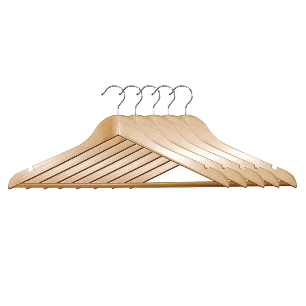 Kesper 5er Pack Holz-Kleiderbügel Breite 44,5 cm Natur mit Hosen-Steg & Kleidermulde, ausLotusholz