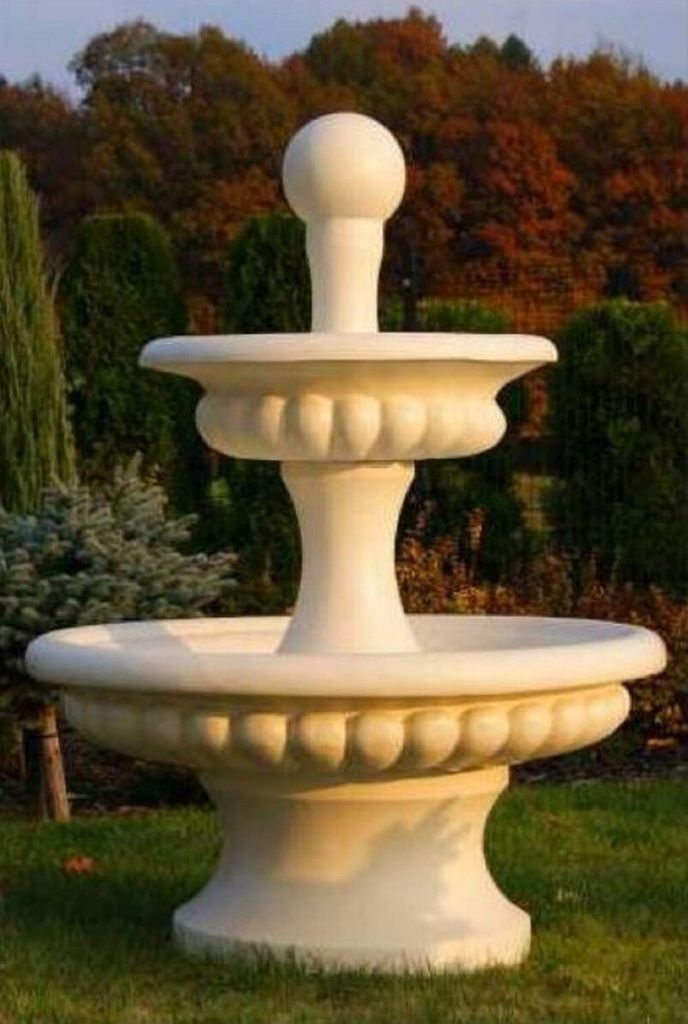 Casa Padrino Barock Springbrunnen Sandfarben Ø 120 x H. 163 cm - Prunkvoller Gartenbrunnen im Barockstil - Runder Gartendeko Stein Brunnen - Baroc...