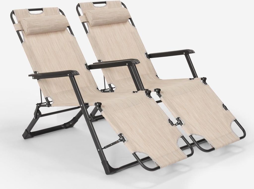 2er Set Liegestühle Strandliegen Sonnenliegen klappbar für Garten und Strand Emily Lux Zero Gravity - Beige