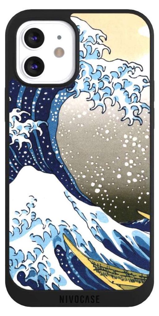 NIVOCASE Handyhülle für Apple iPhone 12 Hülle NIVOpure Case Schwarz Katsushika Hokusai Kunst Die große Welle vor Kanagawa