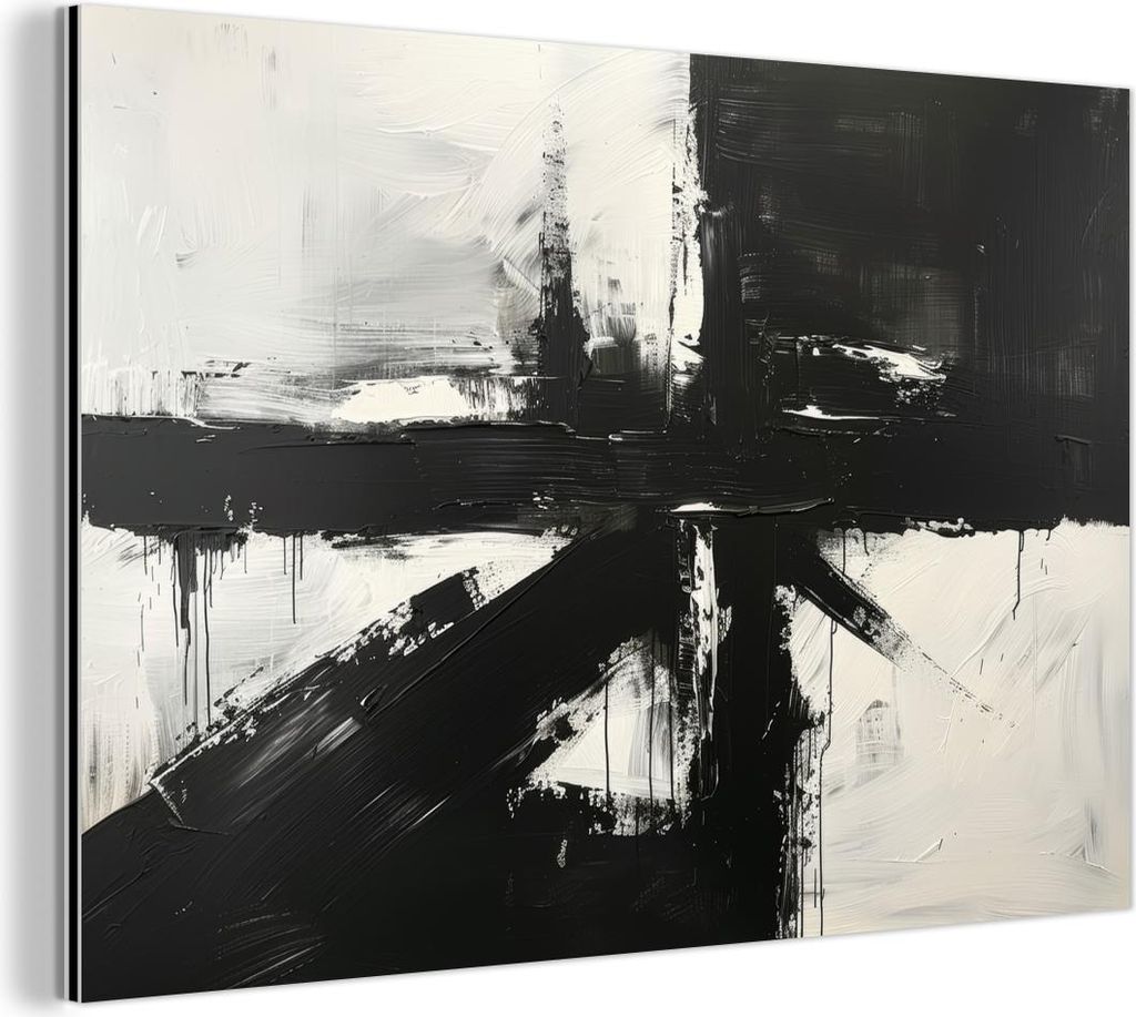 MuchoWow Wanddekoration Metall Metallbild Wandkunst 30x20 cm Modern - Schwarz und weiß - Abstrakt - Kunst MuchoWow Aluminium Gemälde - Aluminiumg...