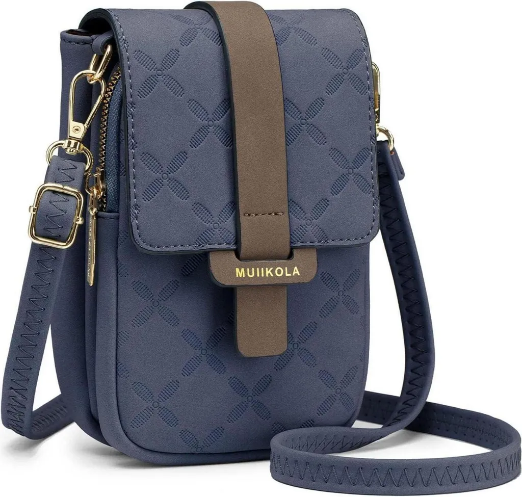 Borsa Tracolla Cellulare Pelle Blu con RFID: Grande Capienza Donna