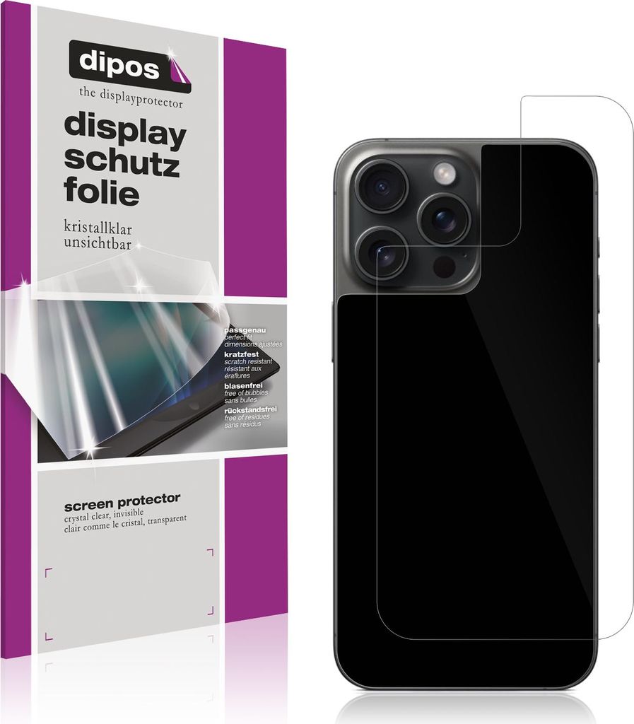 4x Schutzfolie für Apple iPhone 15 Pro Rückseite klar Displayschutzfolie Folie Display Schutz dipos
