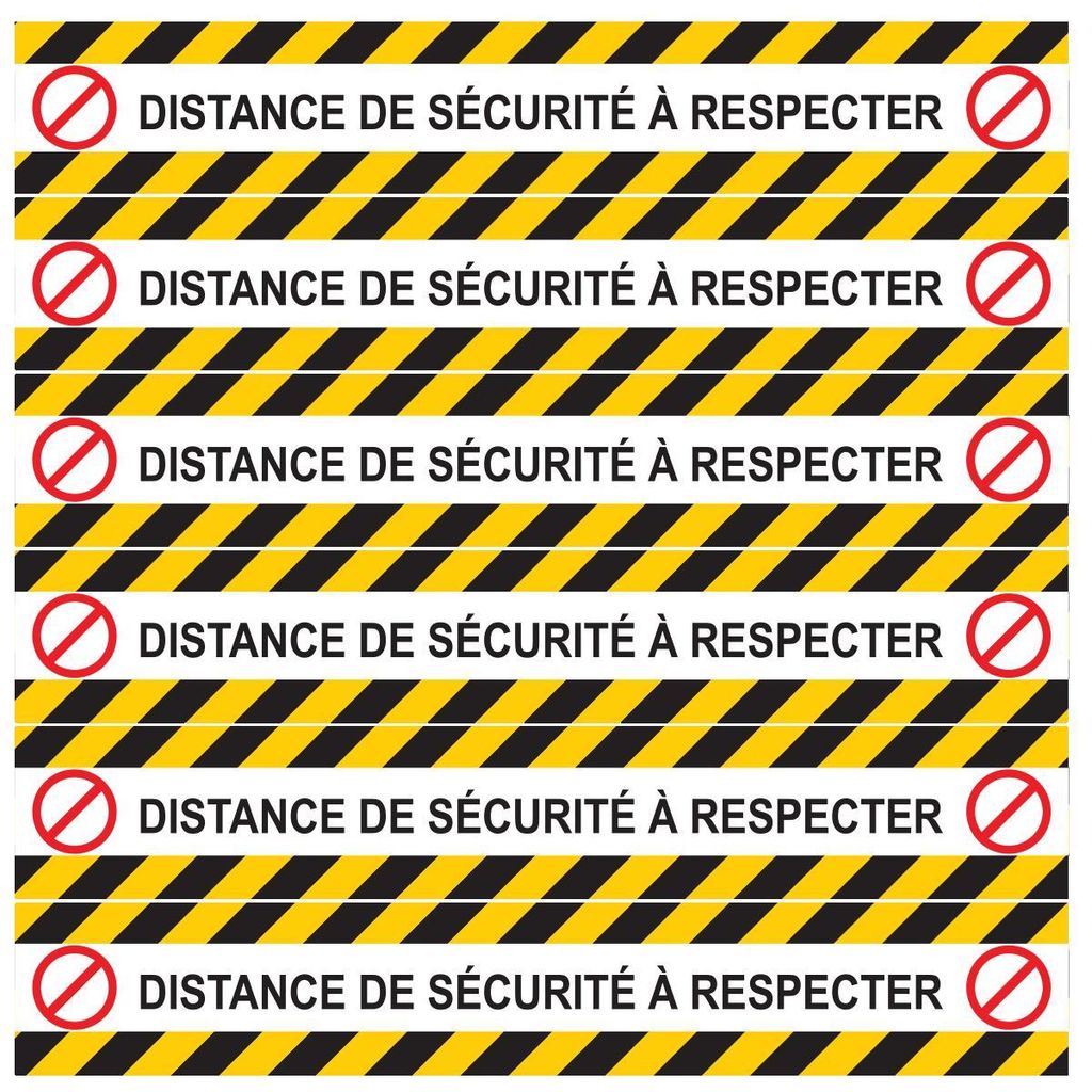 Rutschfeste Bodenaufkleber mit Schutzmarkierungen – 6 -Sicherheitsabstandsstreifen – 1 Aufkleber (60 cm x 60 cm) – 6 Streifen (10 cm x 60 cm)