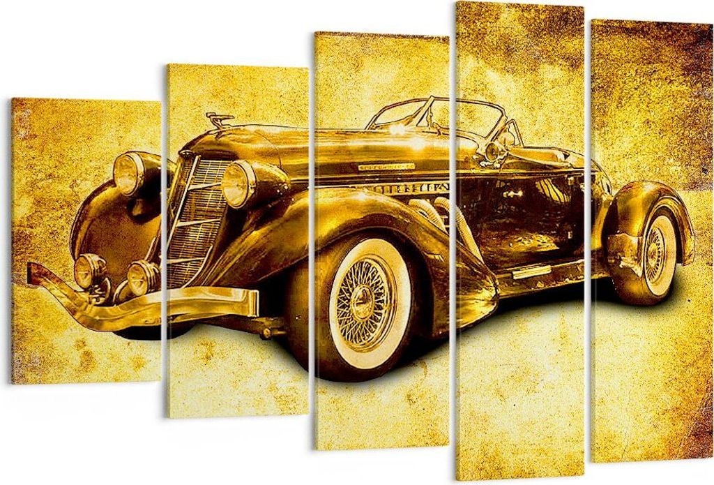 Bild auf Leinwand - Leinwandbild - Auto Lenkrad Classic - 150x100cm - Wand Bild - Wanddeko - Leinwanddruck - Bilder - Kunstdruck - Wanddekoration -...