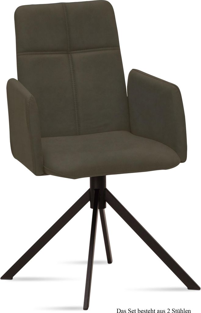 Armlehnstuhl (2er-Set) Druci 52x92x60 Schwarz/Khaki