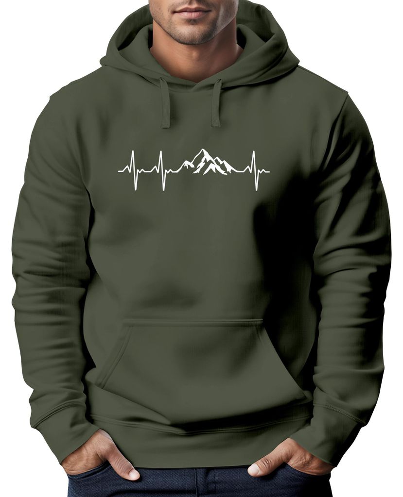 Hoodie Herren Print Wandern Berge Herzschlag Outdoor Produktbild 