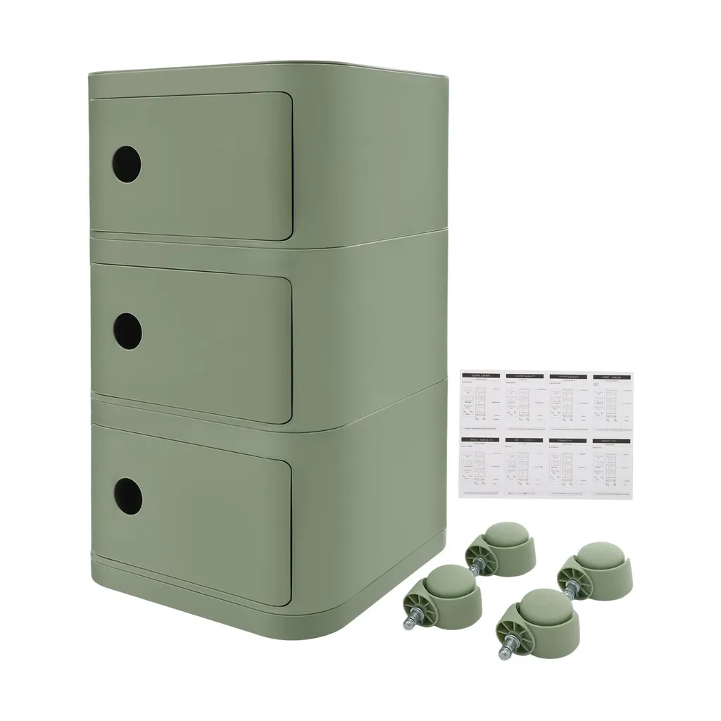 Table de nuit à 3 niveaux vert matcha avec roulettes série Modulo G2
