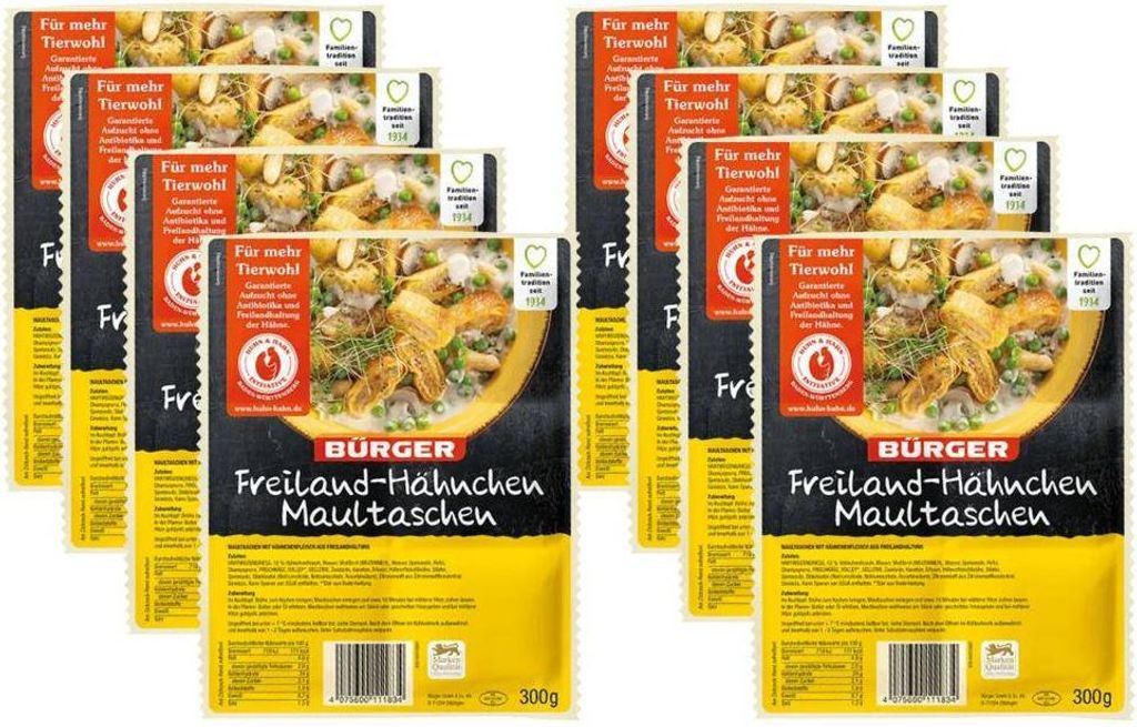 Bürger - Freiland-Hähnchen Maultaschen, 8 x 300 g Beutel Produktbild 