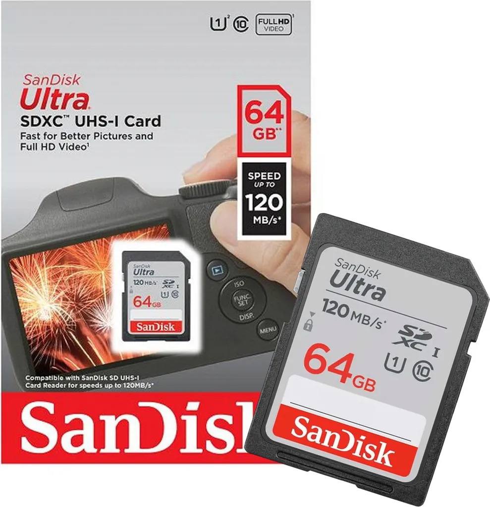 Carte mémoire SanDisk Ultra SD 64 Go SDHC Classe 10 pour APN et Caméra