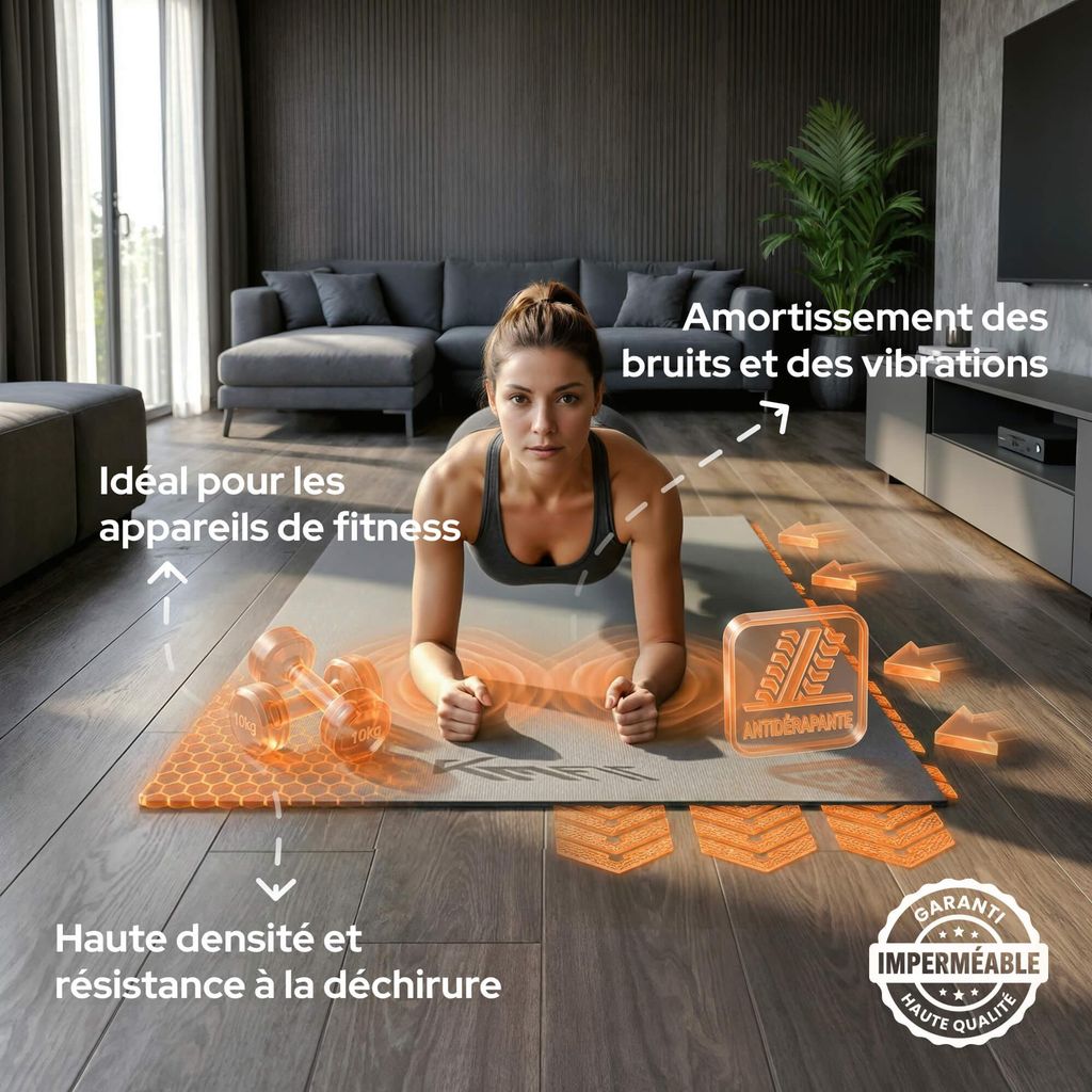 Tapis De Protection Tunturi 200x92,5 Cm – Anti-bruit, Protège Le Sol, épais 5 Mm, Pour Home-trainer, Rameur, Etc.