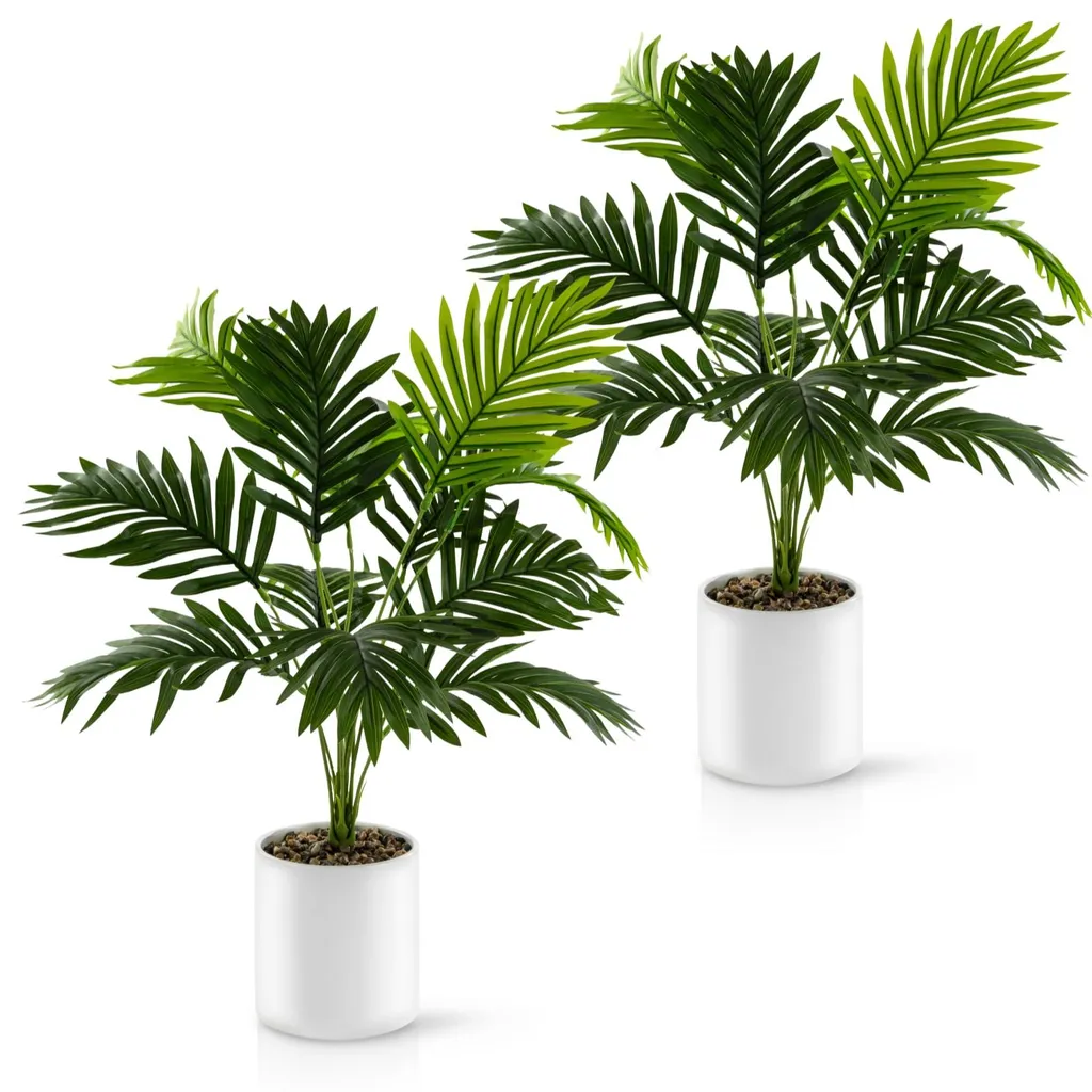 Lot de 2 palmiers Areca artificiels 60 cm avec pots en céramique blancs