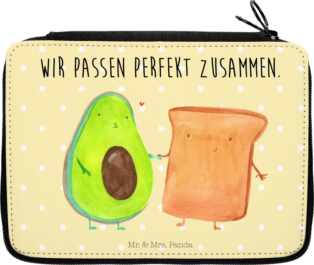 Mr. & Mrs. Panda Bleistiftetui Avocado Toast - Gelb Pastell - Geschenk, Verliebt, Federmappe, Hochzeit, Stifteetui, Freundin, Schreibmappe, Toastbr...