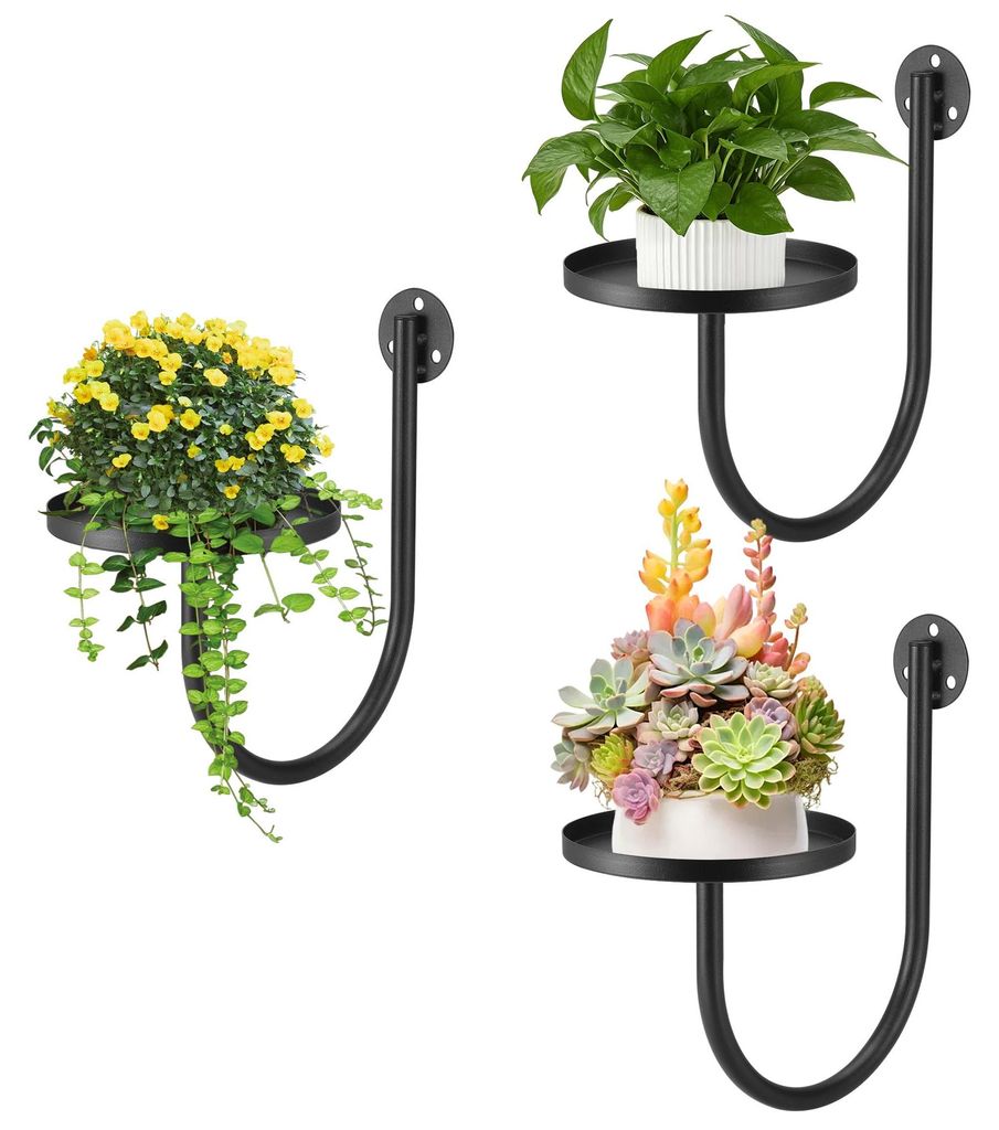3-teiliger Wandblumenständer, Pflanzenregal aus Metall, Hängepflanzenhalter, Blumentopfständer für Wohnzimmer, Balkon, Büro, Flur, schwarze U-...