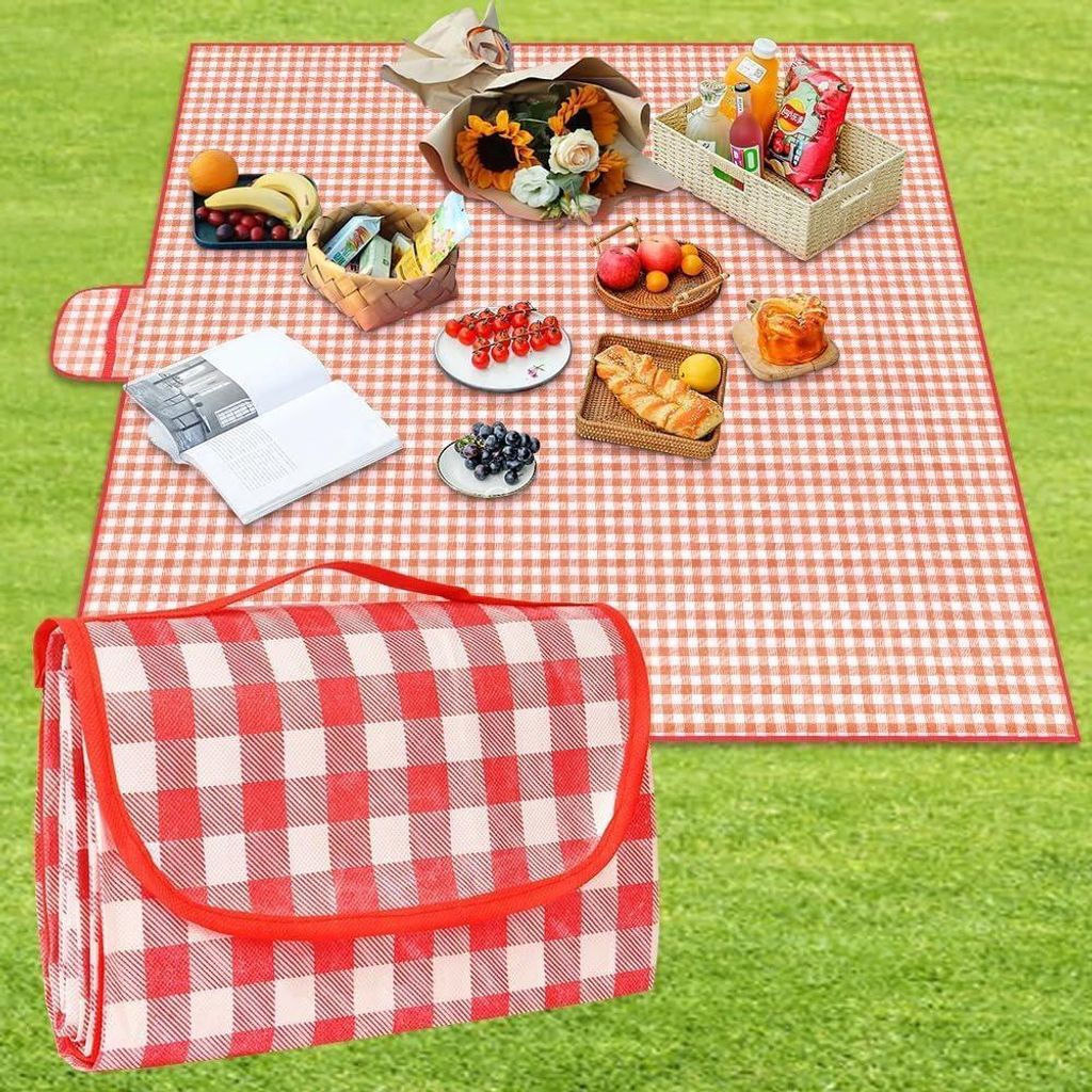 Tragbare und faltbare Picknickdecke, rot-weiß, 150 x 200 cm