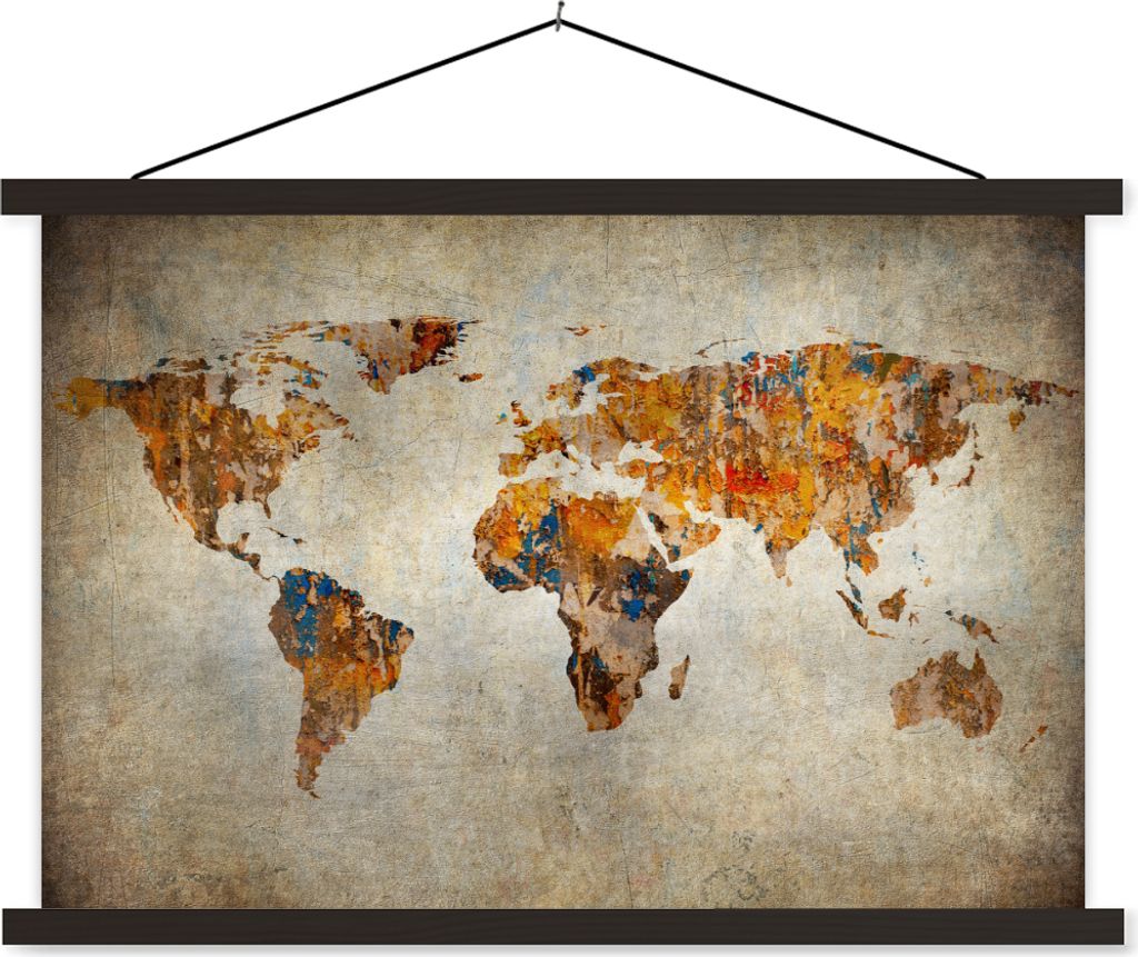 MuchoWow Textilposter Weltkarte - Vintage - Abstrakt - Kinder - Jungen - Mädchen 120x80 cm mit schwarzem Rahmen - Wanddeko