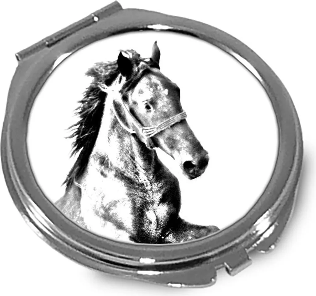 Mustang - Specchio tascabile con cavallo, specchio tascabile personalizzato, specchio compatto con logo Art Dog