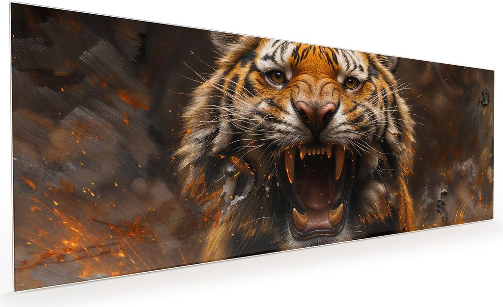 Küchenrückwand Spritzschutz Glas mit Motiv Tiger im Feuer 40 x 40 cm