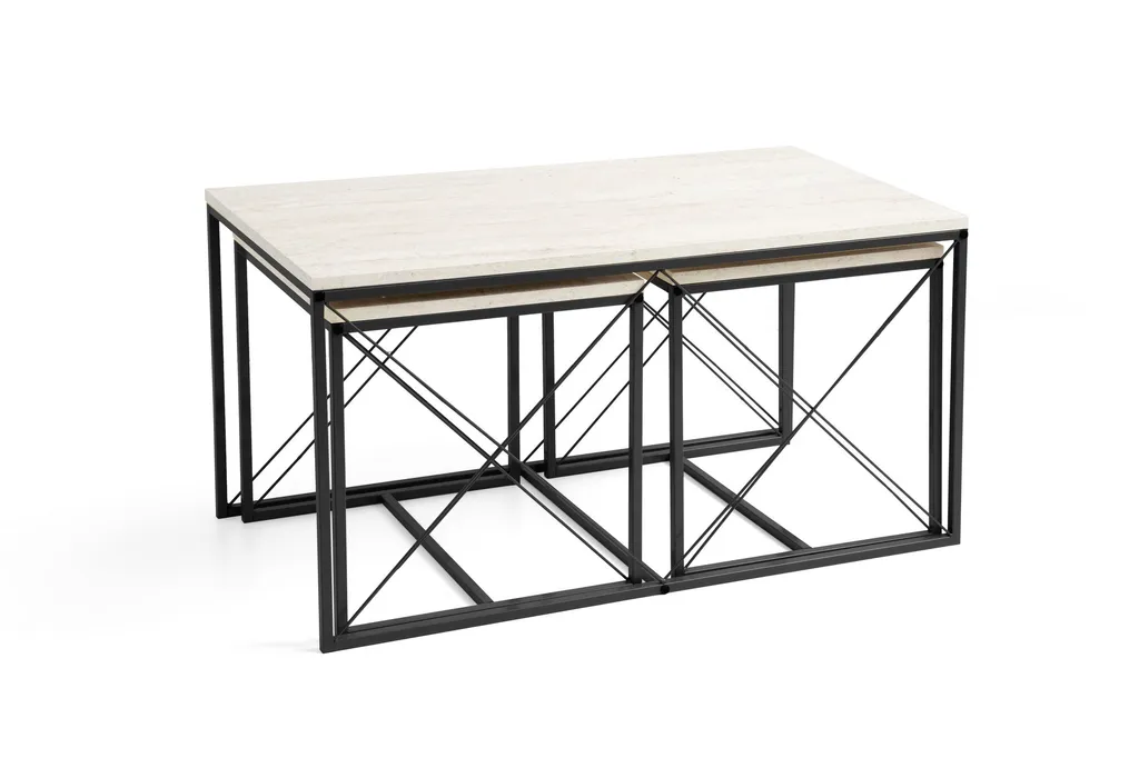 Table Basse Salon Noir Marbre Defne : Ensemble Modulable 100x52cm Design