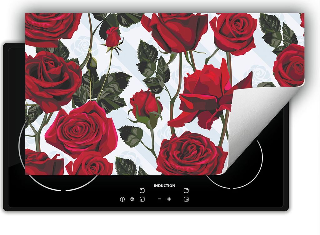 DarHaus Herdabdeckplatte 90x52 cm Anti Rutsch Matte Aufrollbar, rote - Rosen