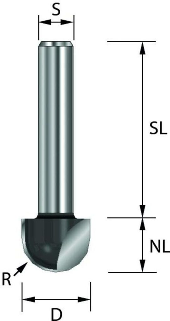 EDESSÖ HW- (HM) Hohlkehlfräser, Z=2, Durchmesser 12 NL9,5, GL42 S8 W R6