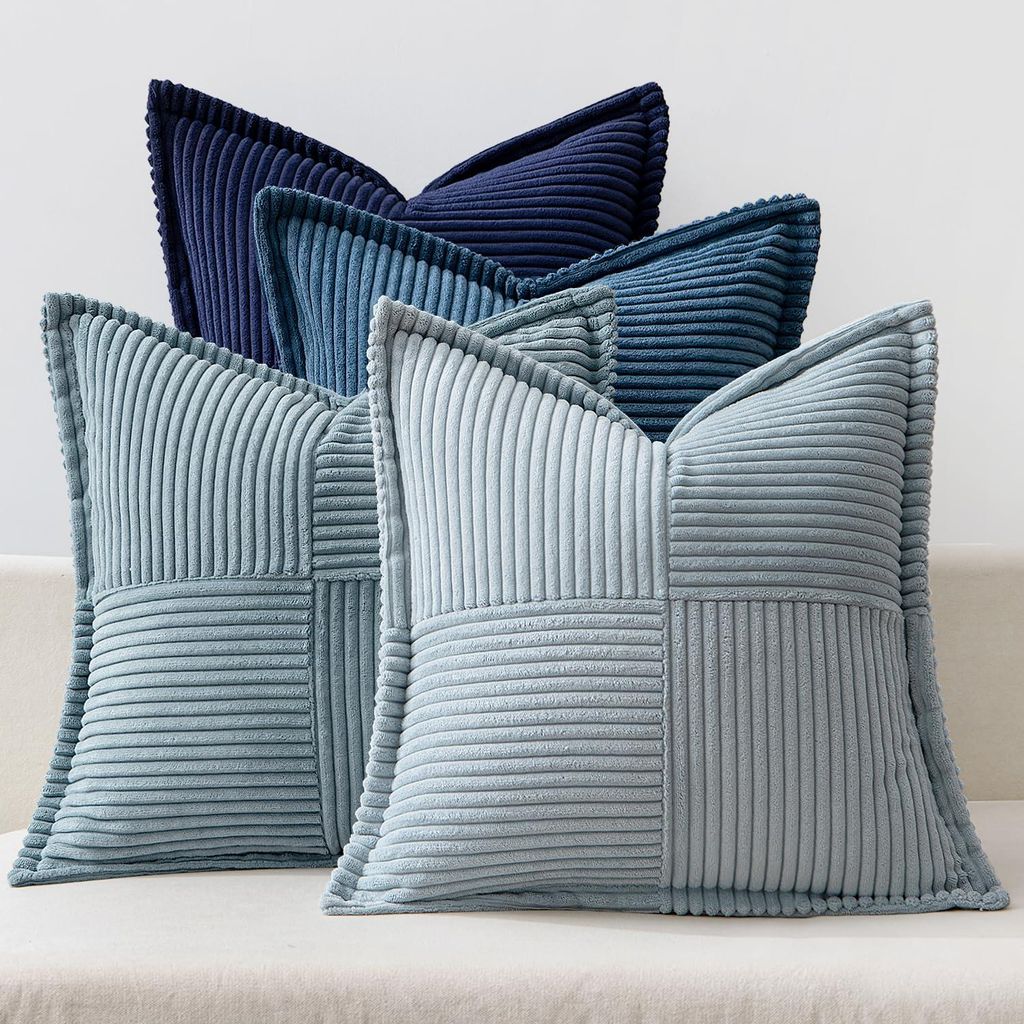 Set mit 4 Kissenbezügen aus Cord, weiche Dekokissen, moderner Stil, Sofakissen, Zierkissen, Sitzkissen für Wohn- und Schlafzimmer, blau, 45 x 45 cm