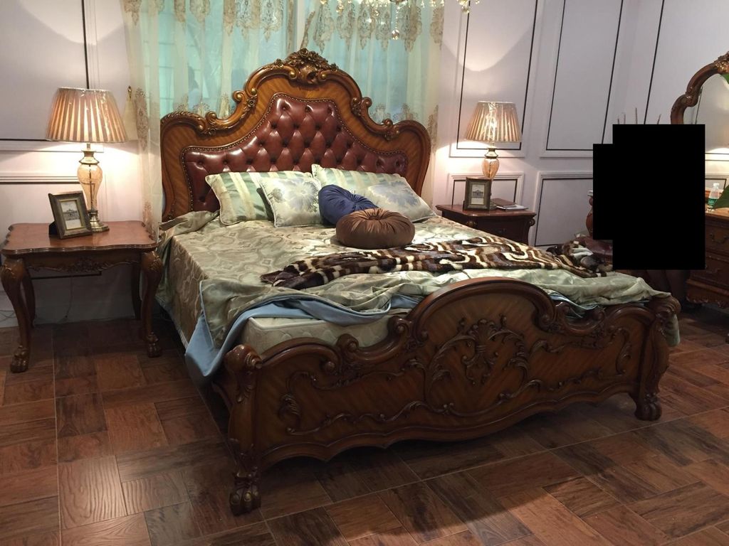 Klassisches Bett Barock Rokoko Chesterfield Stil Doppel Leder Hotel Betten Neu