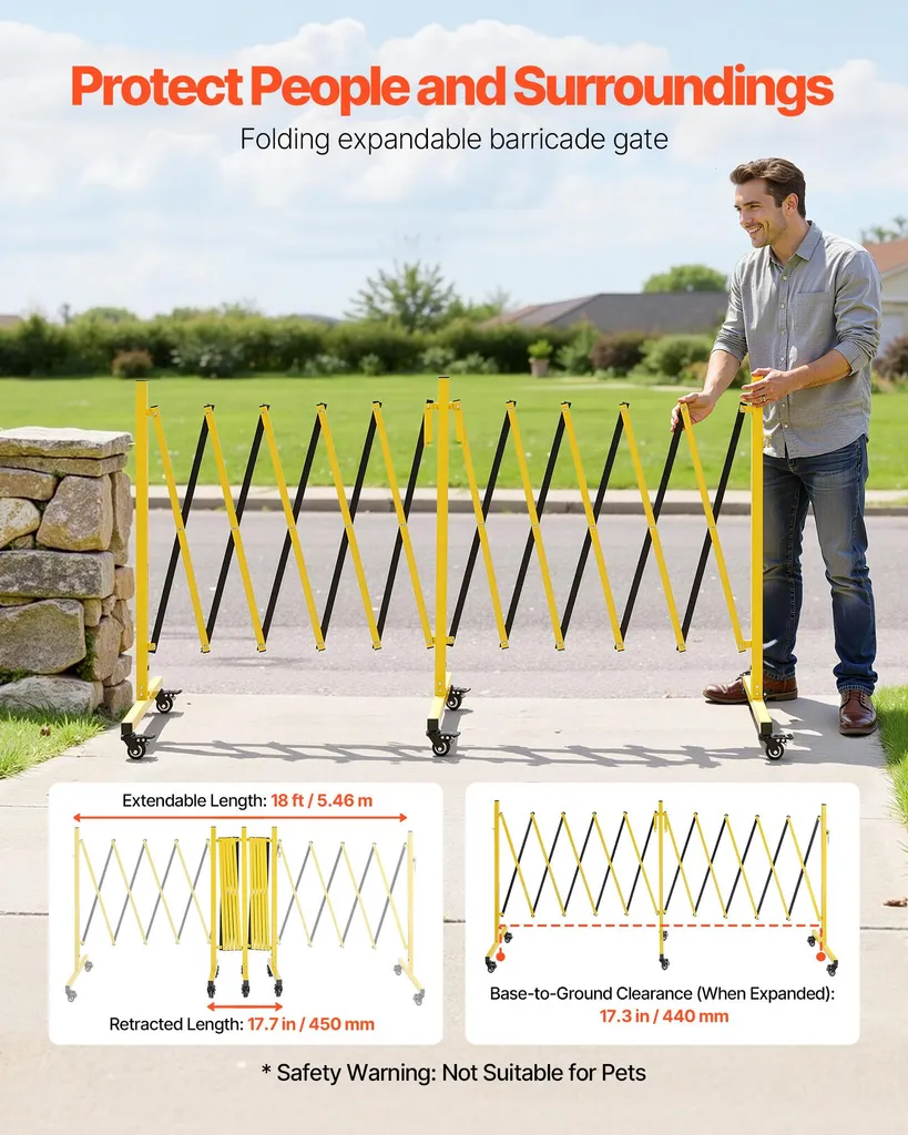 Clôture mobile de sécurité en métal accordéon rétractable de 5,46m - 3