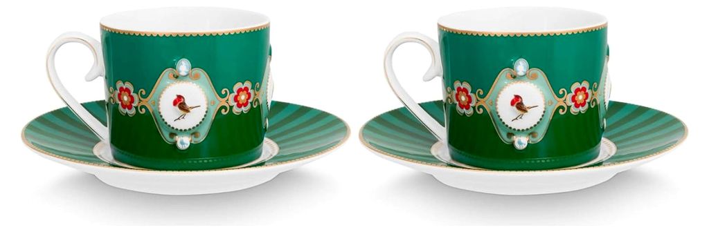 Love Birds Medaillon Emerald-Grün Tasse mit Untertasse 0,2l Set2