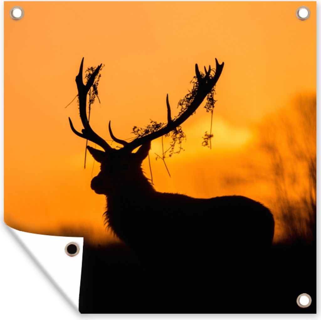 MuchoWow 50x50 cm Outdoor-Poster Gartendeko Sichtschutz Garten Poster für den Garten Hirsch - Orange - Scherenschnitt - Tiere - Natur