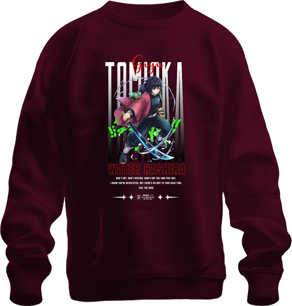 Giyu Tomioka Demon Slayer Water Hashira Katana Anime Cosplay Uni Sweatshirt Pullover, Burgundy, M