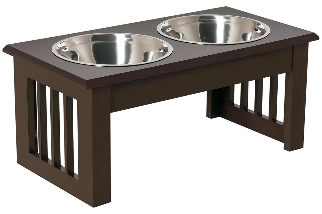 Erhöhter Hundenapf - Futter- und Wassernapf Station - 2 Näpfe 2x900 ml - Edelstahlnäpfe - Verstellbare Höhe - Schokoladenbraun
