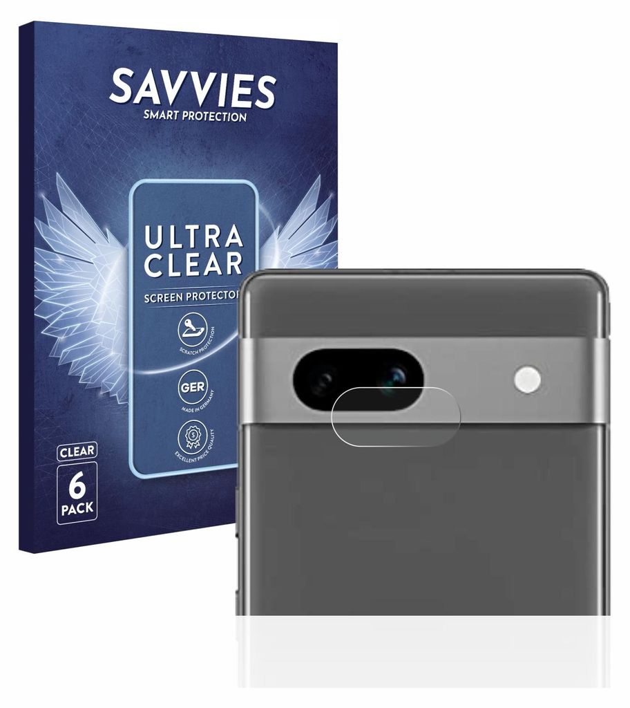 A product shot showing a phone camera lens protector and its packaging.