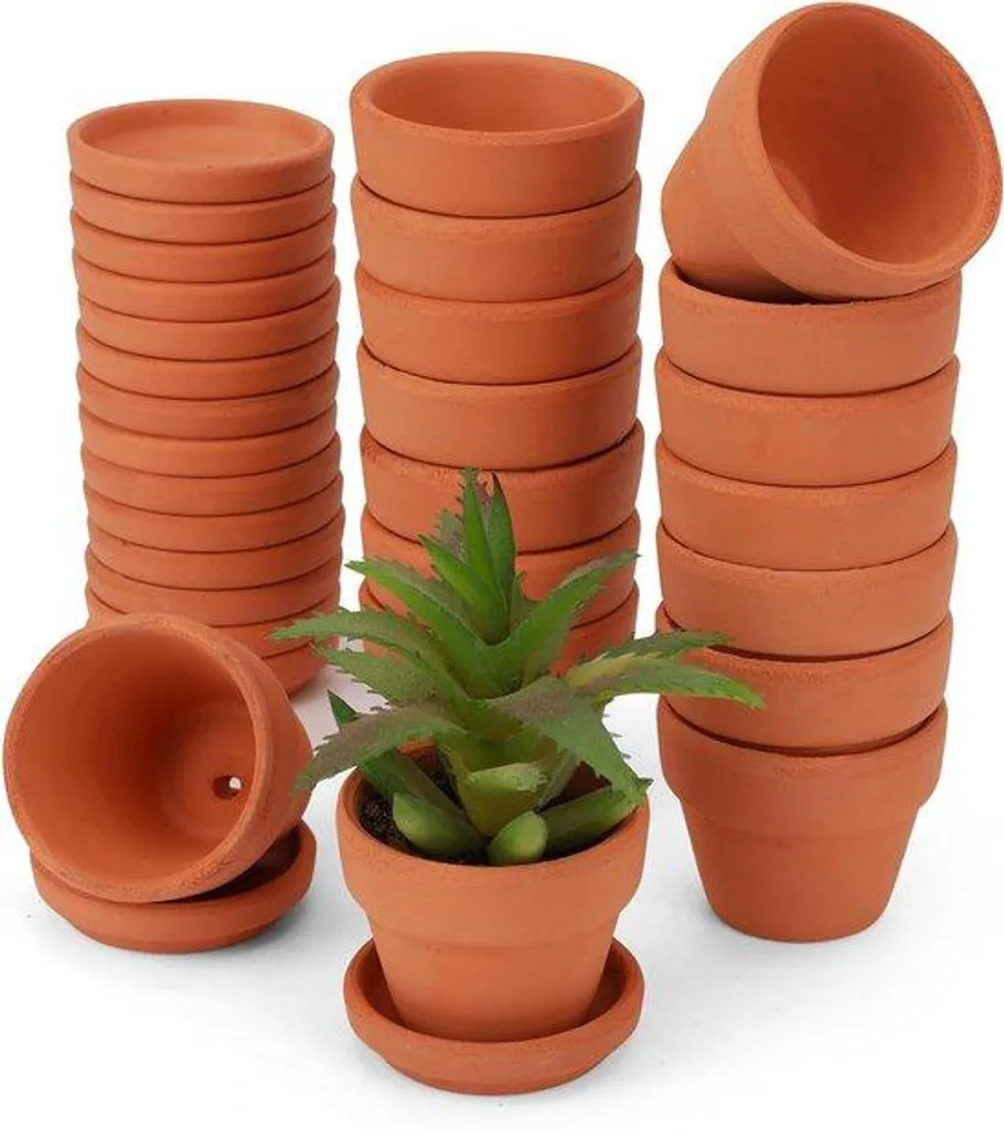 Pots de fleurs en terre cuite anti-moisissure avec soucoupes - 16 pcs