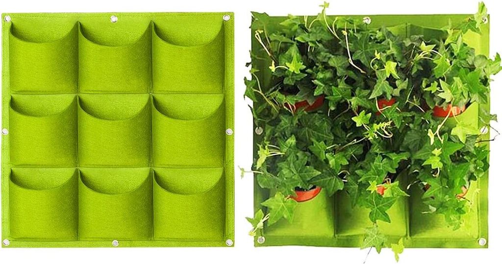 9 Taschen Pflanzbeutel Wandbehang, vertikaler Garten Pflanzer Zuchtbeutel Pflanzbeutel groß für Höfe Balkone Gemüse Blumen (grün)